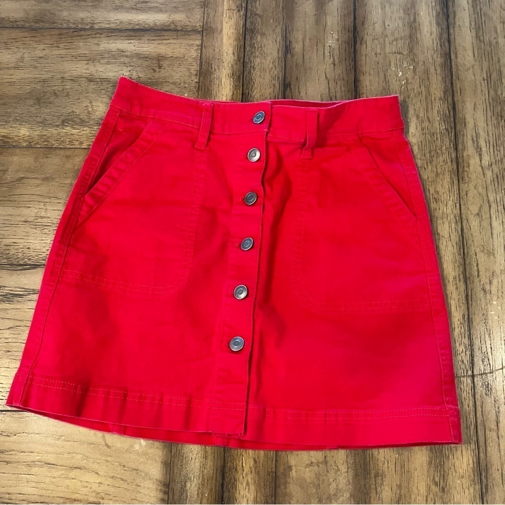 J Crew Mercantile Red Button Down Mini Skirt, size 0, Date Night, Concert, Party